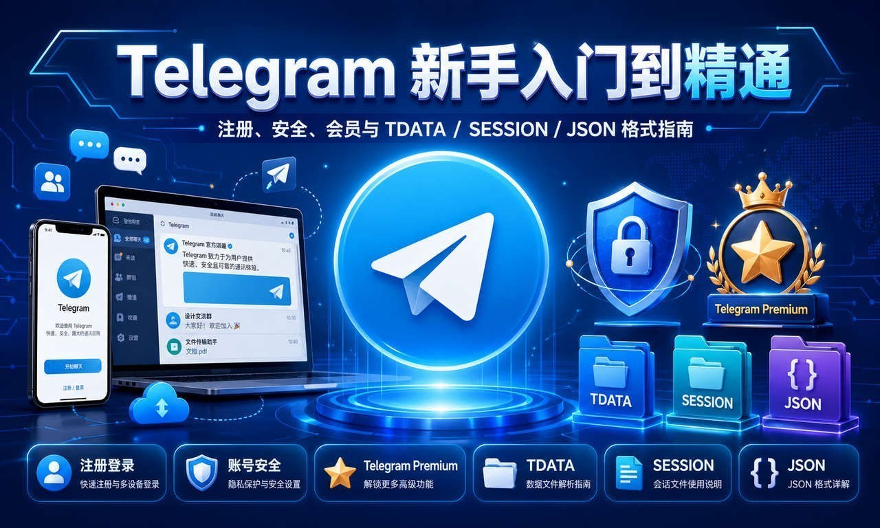 Telegram账号购买新手入门到精通：注册、安全、会员与 TDATA / SESSION / JSON 格式指南